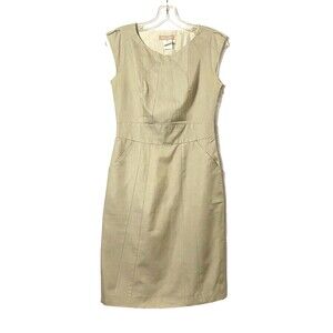 Luca Luca Sheath Dress Womens Size 40 Italy Tan Cap Sleeves Lined Seams Read